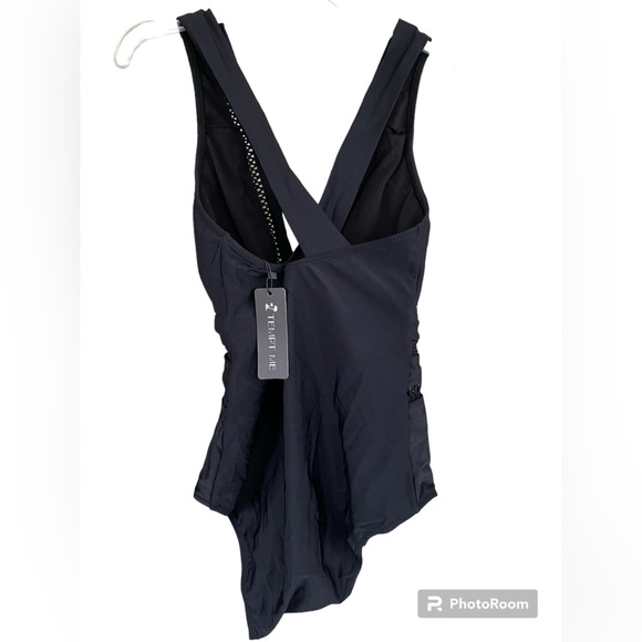 TEMPT ME one piece swimsuit, deep V neck, mesh accents, black, size S, NWT - Picture 2 of 4